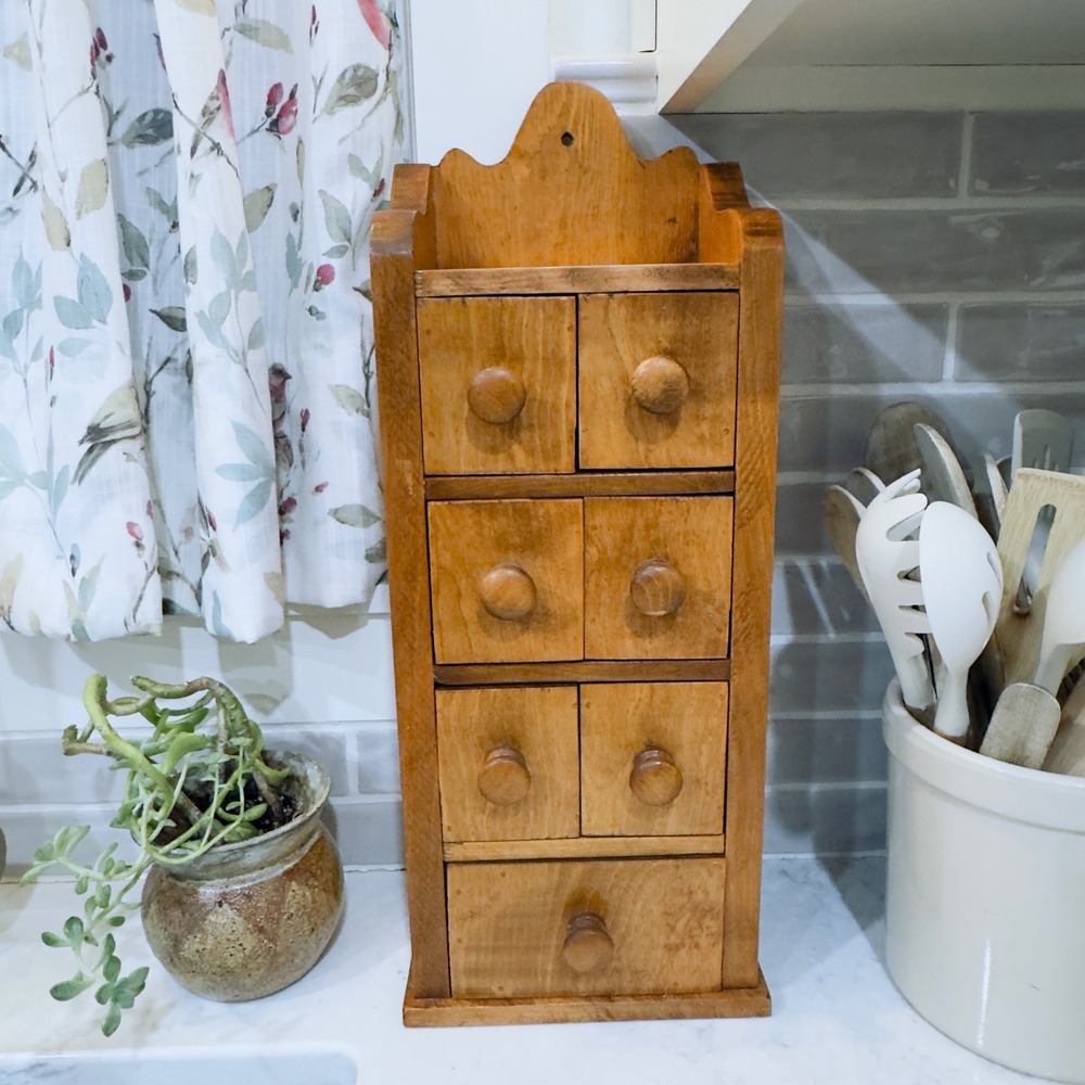 Vintage Wooden Apothecary Spice Chest 7 Drawer Rustic Farmhouse Cabinet Storage - Picture 14 of 16